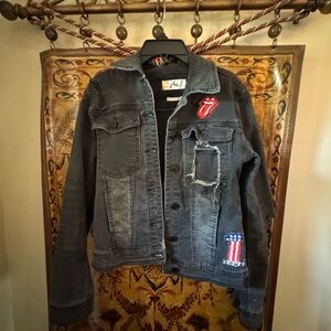 Black Denim Jacket with Patches